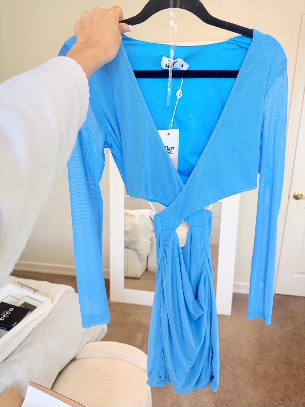 Tiger Mist Bright Blue Long-Sleeve Wrap Mini Dress